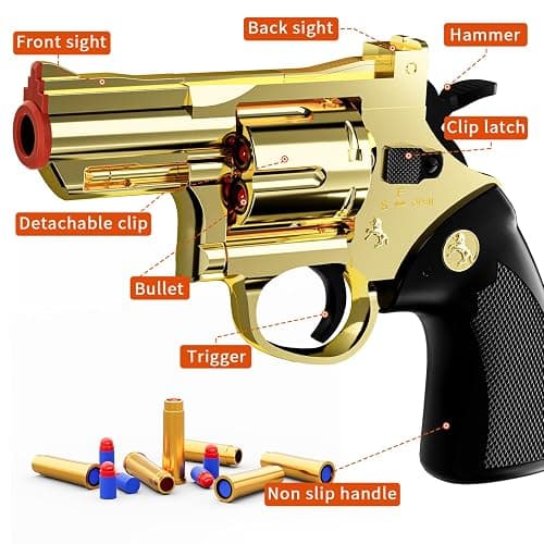 Xuyongjun Toy Gun Soft Bullet Toy Revolver, Can fire Sponge Bullets,with 40 Bullets,for Age of 6 7 8 9 10+ Years Old Kid Boys Girls（Gold） thumbnail 4