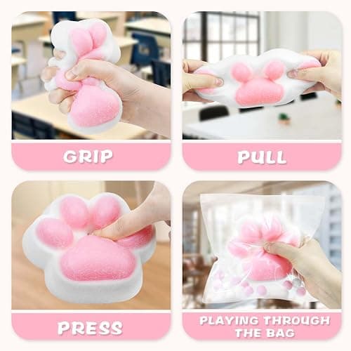 Gytera Cat Paw Squishies Fidget Toys, Ultra Soft Hand Made Squeeze Sensory Toys for Kids with Autism, Goodie Bags Stuffers Birthday for Kids thumbnail 4
