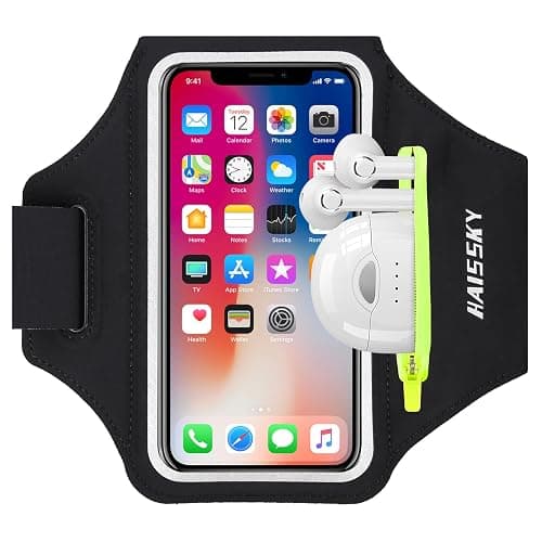 HAISSKY Running Armband with Earbuds Bag Sports Phone Armband for iPhone 16 Pro Max/15 Pro/14 Pro Max/13/12 Pro/11/XS/XR/X/8 Plus Sports Phone Holder Case with Zipper Pocket for Phones up to 6.9" - Image 1