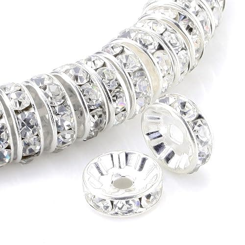 Allb 100Pcs Rondelle Spacer Beads 8mm Silver Plated Czech Crystal Rhinestone for Jewelry Making Loose Beads for Bracelets - Image 1