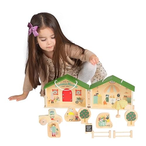Manhattan Toy Farmer’s Market Day 12-Piece Portable Wooden Toy Figure Pretend Shopping Playset thumbnail 6