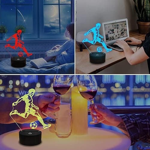 FULLOSUN Soccer Night Light, 3D Optical Illusion Lamp for Soccer Fan, Idea Birthday Xmas Gifts for Sport Fan Boys Girls with Remote Control 16 Color Change + Dim Function + 4 Flash Mode thumbnail 4