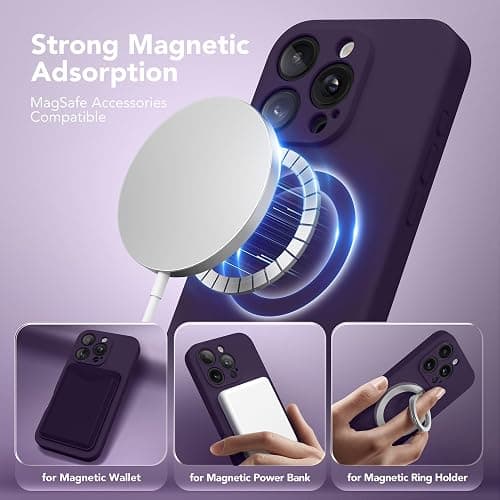 SuydanBox Magnetic for iPhone 16 Pro Case, Compatible with MagSafe, [Full Camera Protection][Screen Protector] Silicone Shockproof Protective Phone Case for iPhone 16 Pro 6.3", Deep Purple thumbnail 2