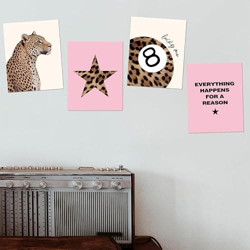 DSHFG Preppy Trendy Pink Leopard Cheetah Prints Y2K Room Decor Funky Cheetah Posters for College Dorm Decor Wall Art Prints Set of 4, Lucky 8 Ball Poster for Teen Girls Bedroom Bathroom Dorm 8x10 Unframed - Leopard Pink thumbnail 3