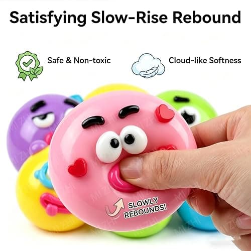 2PCS NEW Smushers Squishy, Cute Easy Squeezy Funny Face Squishy Stress Balls, Stress Relief Desk Accessory for Adults thumbnail 5