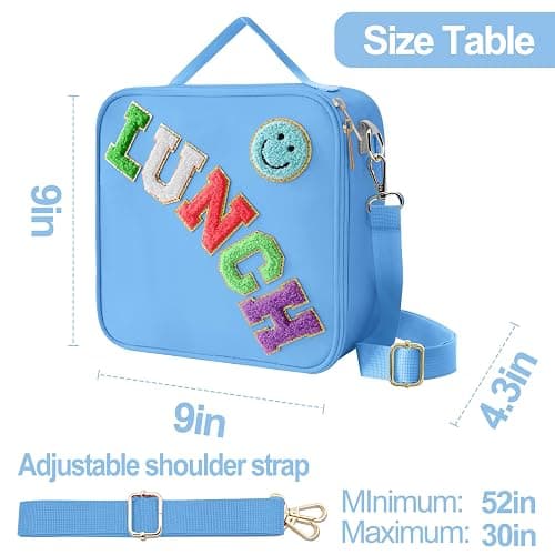 Insulated Lunch Bag With Adjustable Shoulder Strap, Nylon Preppy Lunch Box Large Insulated Lunch Bag Reusable Lunch Tote Bag with Smiley Preppy LunchBag for Girls School Travel Picnic (Dark blue) thumbnail 3