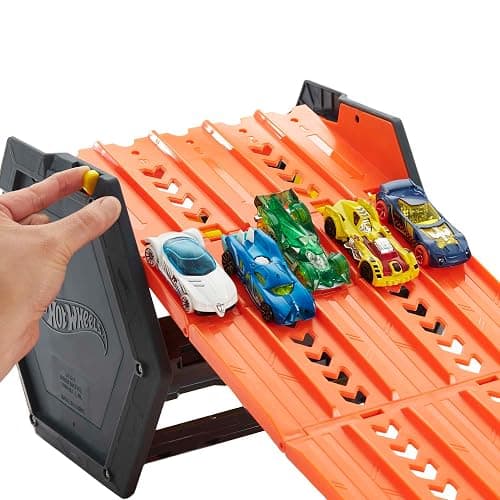 Hot Wheels Track Builder Action, Roll Out Raceway, Track Set with 5 Lane Racetrack and Toy Storage Bucket, Includes 1 Toy Car, Toys for Ages 4 to 10, One Pack, HGK41 thumbnail 5