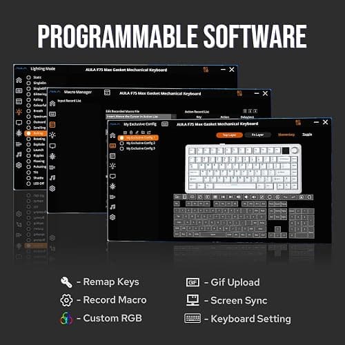 EPOMAKER X Aula F75 MAX Wireless Mechanical Keyboard with TFT Screen and Knob, Gasket Gaming Keyboard in 75% Layout, Hot Swappable, RGB Backlight, for PC/Mac/Linux (Black Gradient) thumbnail 6