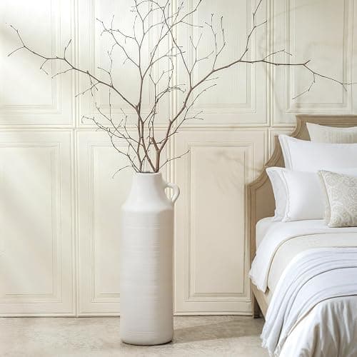 Mitt&Ditt Tall Floor Vase with Handles, 22.8 inch Large Flower Vase, Boho Decorative Pampas Grass Vases, Modern Ceramic Vase for Home Decor, Living Room, Table (White) thumbnail 6