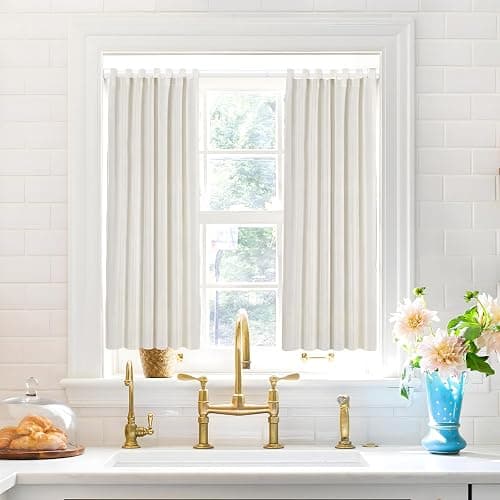 White Tension Curtain Rod for Windows 28 to 48 inch, Adjustable Expandable Pressure Spring Curtain Rod No Drilling, 7/8" Curtain Rod for Bedroom Doorway Closet Door thumbnail 6