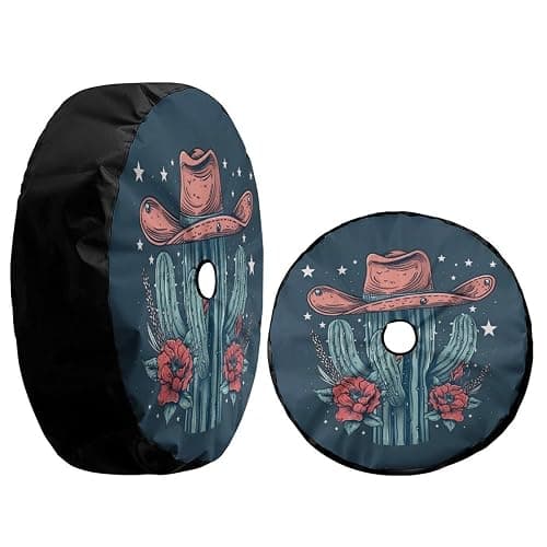 Foruidea Cowboy Cactus Spare Tire Cover with Backup Camera Hole Wheel Tire Cover Fit Trailer, RV, SUV and Many Vehicle 17inch thumbnail 3