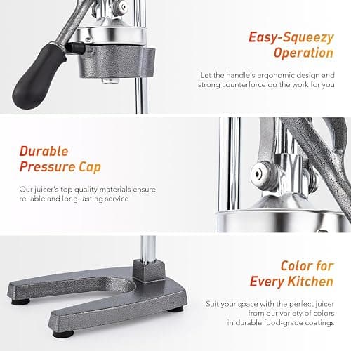 CO-Z Hand Press Juicer Machine, Manual Orange Juicer and Professional Citrus Juicer for Orange Juice Pom Lime Lemon Juice, Commercial Lemon Squeezer, Easy to Clean, Gray thumbnail 6