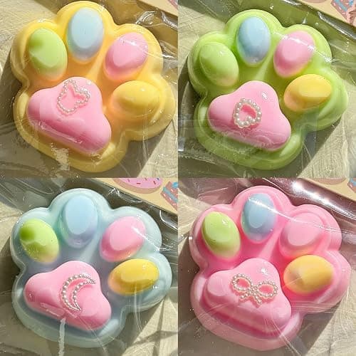 4 Pack Taba Squishy Toys for Kids Party Favors,Colorful Cat Paw Squishy Fidget Toy Silicone Squeeze Toys,Birthday Decorations for Kids, Stress Relief Toys for Boys Girls - Image 1
