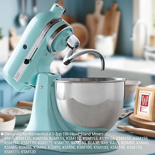 Stainless Steel Spiral Dough Hook Replacement for KitchenAid 4.5QT & 5QT Bowl Tilt-Head Stand Mixers, Rustproof & Easy Clean, Efficient Kneading for Bread, Pizza, Pasta, Cookies thumbnail 4