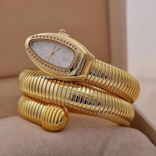 Fictory Gold Women's Watch with White Dial and Gold Snake Bracelet - Elegant Gift Set in Black Gift Box thumbnail 2