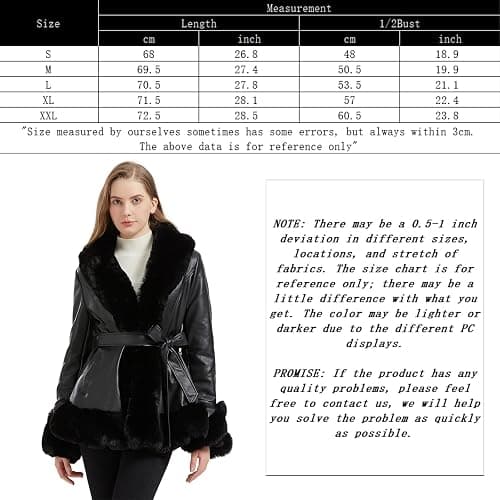AOWITH Faux Leather Jacket for Women with Faux Fur Collar Long Sleeve Parka with Pockets Warm Winter Coat with Belt - XX-Large - Apricot thumbnail 6