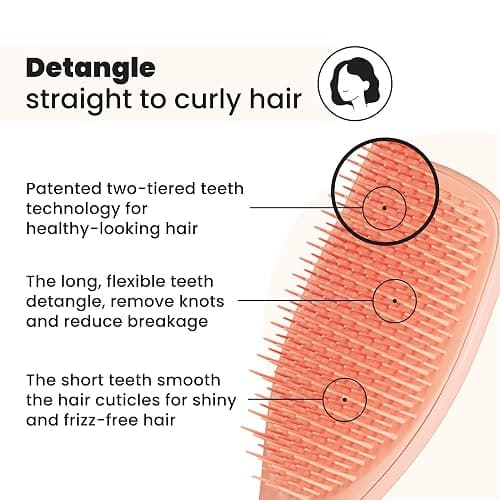 Tangle Teezer Ultimate Detangler Brush for Wet & Dry Hair, Eliminates Knots & Reduces Breakage for Straight to Wavy Hair Types, Amazon Exclusive Apricot thumbnail 2
