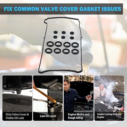 Valve Cover Gasket Set - Compatible with 2.0L 2.3L 2.4L 2002-2015 Honda Accord, Civic, CR-V, Element, Crosstour, Acura CSX, ILX, RDX, RSX, TSX - Replace VS50614R, 12341-R40-A00 thumbnail 7
