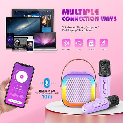 Dislocati Girls Toys Age 3-15, Karaoke Machine 2 Microphones Kids Toys for 3-12 Year Old Girls Birthday Presents Microphone for Kids 3-12 Year Old Girls Christmas Xmas Gifts thumbnail 3