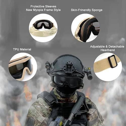 VEWOE Airsoft Tactical Goggles Anti-fog Military Glasses with 3Interchangable Lens, Safety-Goggles for Shooting Hunting - Black thumbnail 7