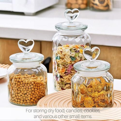 HomeyHoney Vorratsgläser mit Deckel Luftdicht 2er Set,Bonbonglas Mit Herzform Vorratsdosen Glas,650ml Dekorative Vorratsglas Aufbewahrungsgläser für Candy Bar,Küche,Kekse, Edelstein Textur thumbnail 2