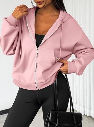 LilyCoco Womens Oversized Sweatshirt Zip Up Hoodie Long Sleeve Shirt with Pockets thumbnail 6