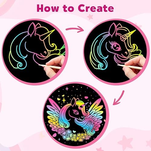 ZMLM Scratch Paper Art-Crafts Gift: 2 Pack Rainbow Notebooks Supplies Toys Easter Basket Stuffers for 3 4 5 6 7 8 9 10 Years Old Girls and Boys Kids Birthday Party Games (Pink) thumbnail 2