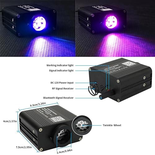 AZIMOM 16W Twinkle & Sound Activate 500pcs*0.03in*9.8ft Fiber Optic Starlight Headliner Kits for Car Home Star Ceiling Sky Decoration, APP& Remote Control Light Engine End Glow Fiber thumbnail 3