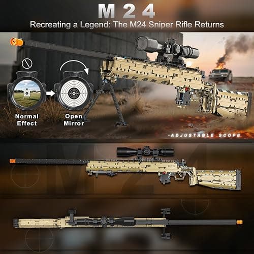 CASEIER M24 Building Blocks Gun-Sets, 1:1 Large Army Toys for Boys Adult Teen, Shootable Sniper Model Guns, Cool Birthday Gifts for Men Kids, Collectible Block Weapon for Military Fan 1380 PCS thumbnail 5