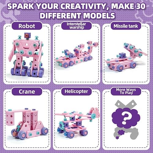 Pink Kids Tool Set for Girls,Toddler Tool Set with Drill &Toolbox,STEM Montessori Toys for 3 4 5 Year Old,Pretend Play Kid Toy,Educational Construction Toy for 3-6 Year Old Girl,Birthday Gift for Kids thumbnail 8