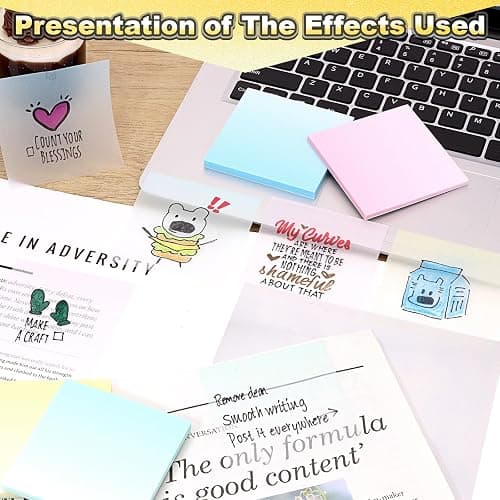 Transparent Glitter Sticky Notes 12 Pack, Sparkly Frosted Gradient 3x3 Inch, High Transparency Glass-Like Adhesive Clear Seee Through Sticky Notes for Women Office School Supplies (600 Sheets) thumbnail 6