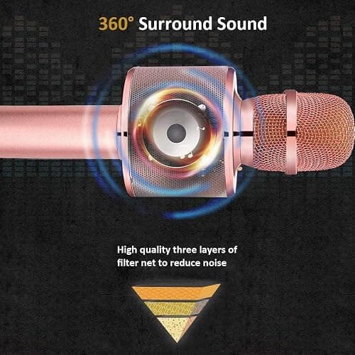 BONAOK Wireless Bluetooth Karaoke Microphone, 3-in-1 Portable Handheld Mic Speaker Machine for All Smartphones,Gifts to Girls, Boys Kids Adults All Age Q37(Champagne) thumbnail 3