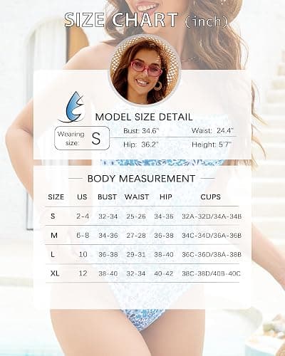 Jolefille Womens One Piece Swimsuit Tummy Control Modest Bathing Suit Teen Girls Swim Suit Cute Floral Swimwear - Deep Blue Floral Swimsuit - Large thumbnail 6