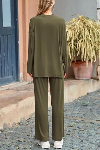 PRETTYGARDEN Women's Two Piece Lounge Sets Matching Long Sleeve Shirts Wide Leg Pants Tracksuits Travel Outfits Fall Clothes thumbnail 2