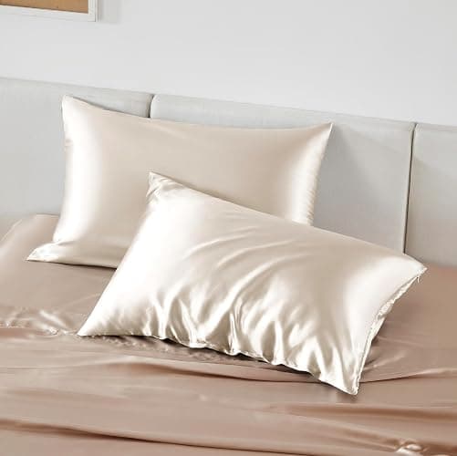 Bedsure Satin Pillowcase with Zipper, Similar to Silk Pillow Cases 2 Pack, Silky & Soft Satin Pillow Case Standard Size for Hair and Skin, Christmas Room Decor Gifts for Women Men, Beige, 20x26 Inches thumbnail 7