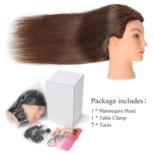 SOPHIRE 20-22 inches 100% Real Human Hair Mannequin Head, Hairdressers' Practice Training Head and Cosmotology Doll Head for Hairstyling and Braid - Dark Brown thumbnail 9