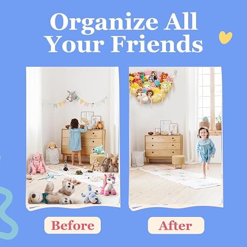 Stuffed Animal Storage Macrame Hammock w/String Lights, Large - Boho Room Decor Toy Storage - Corner Hanging Plushie Stuffed Animal Net Organizer (White) thumbnail 5