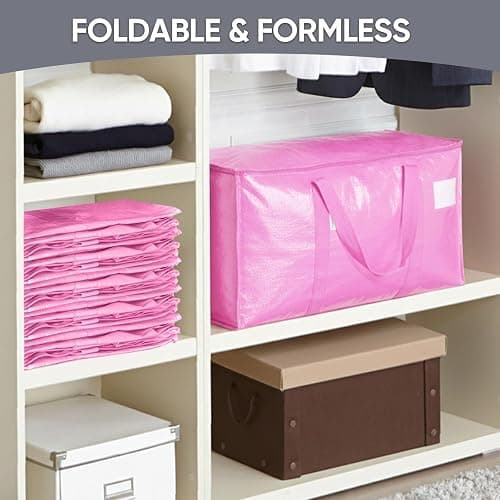 TICONN 6 Pack Extra Large Moving Bags Heavy Duty with Zippers & Carrying Handles, Durable Storage Bags Moving Boxes for Closet Organizers and Storage (6 Pack, Pink) thumbnail 8