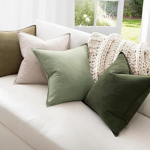 MIULEE Green and White Pillow Covers Pack of 4 Christmas Decorative Natural Solid Throw Pillow Covers Soft Accent Boho Farmhouse Couch Pillowcases Modern Decor for Living Room Bed Sofa 18x18 Inch thumbnail 2