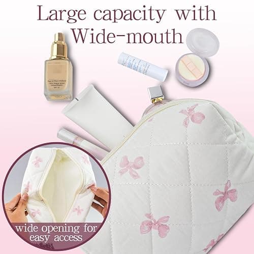 AMZMA Quilted Makeup Pouch,Cotton Puffy Makeup Bag, Coquette Cosmetic Bag for Women and Girls, Aesthetic Organizer Bag, Cute Flower Travel Toiletry Bag thumbnail 3