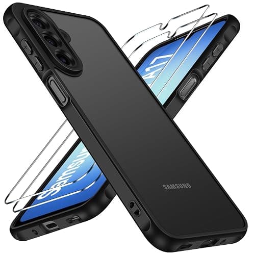 ivoler 3 in 1 Case for Samsung Galaxy A18 / A17 with 2 Pieces Tempered Glass,[Military Protection] Translucent Anti-Shock Protective Cover-Black - Image 1