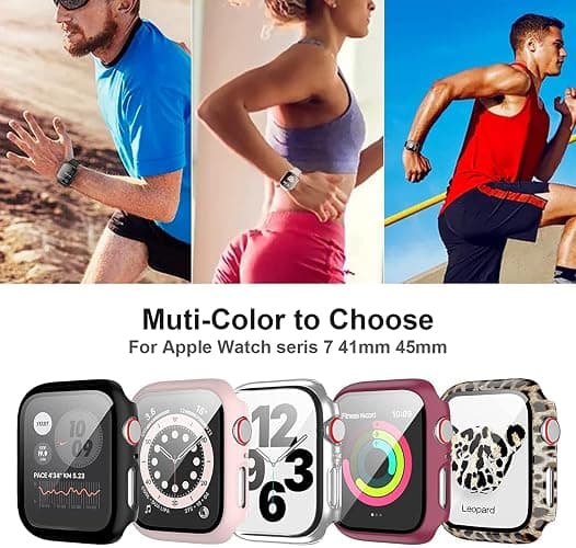 10 Pack Hard Case for Apple Watch Series 8 Series 7 45mm with Built-in Tempered Glass Screen Protector,JZK Thin HD Hard PC Bumper Full Coverage Bubble-Free Cover for iWatch 8/7 45mm Accessories thumbnail 7