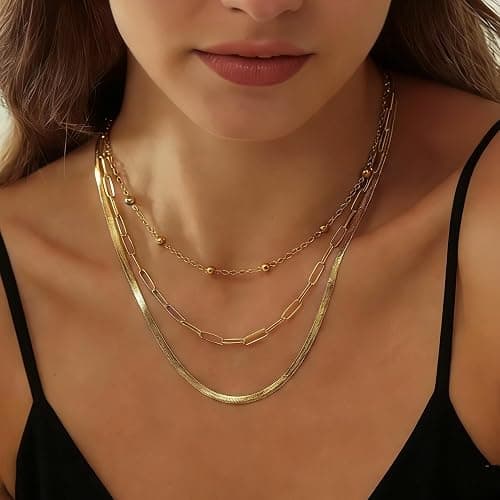 CHICVISION Gold Necklace set for Women,11PCS Cuban snake Chain Non Tarnish thumbnail 3