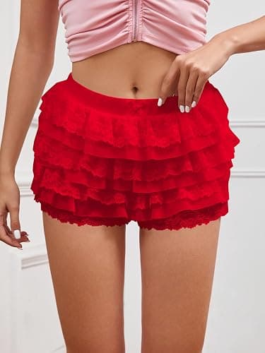 Women Y2K Lace Multi-Layered Bloomers, Lolita Ruffle Shorts, Sexy Short Pumpkin Pants, Elastic Waist Sweet Pettipants thumbnail 2