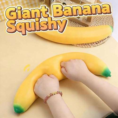 Giant Banana Squishy, Jumbo Banana Squishy Fidget Toys, Soft Banana Stress Toy for Stress Relief and Enhancement for Work School (Small-7in) thumbnail 3