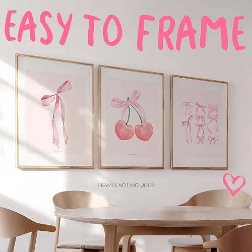 LARKINROAD 3 Pink Bow and Cherry Decor Posters, Wall Art - 12 x 16 Unframed - Preppy Dorm, Room Decor Aesthetic, Coquette Pink Decor - Eco-Friendly, Made in USA thumbnail 3