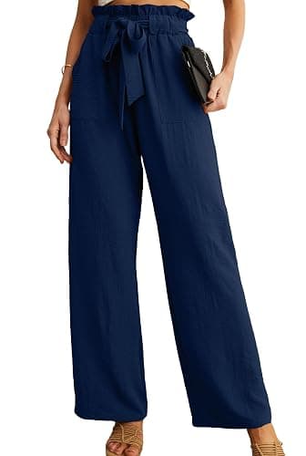 IWOLLENCE Women's Wide Leg Pants with Pockets High Waist Adjustable Knot Loose Casual Trousers Business Work Casual Pants - Image 1