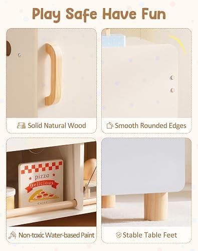 ROBOTIME Wooden Toy Fridge for Kids, Realistic Play Fridge with Freezer, Blackboard, Egg & Ice Cream Accessories, Spacious Storage Play Refrigerator for Kids, Perfect Play Kitchen Pretend Kitchen Toy thumbnail 6