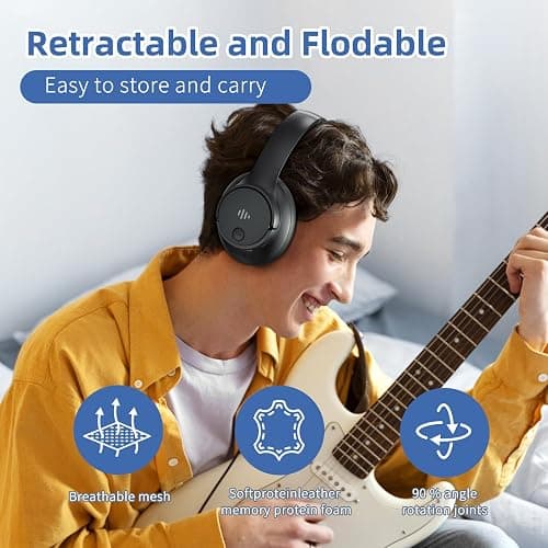 Eduiosma Active Noise Cancelling Headphones, Wireless Over Ear Bluetooth Headphones with Microphone, Transparency Mode, 70H Playtime, Hi-Res Audio, Deep Bass, Bluetooth 5.3, Lightweight Design,Black thumbnail 5