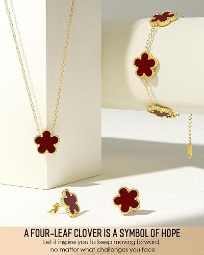 AICase Clover Jewelry Set,18K Gold Plated Lucky Clover Bracelet,Four Leaf Clover Necklace and Clover Earrings Fashion Jewelry Sets Gifts for Women/Mon thumbnail 7